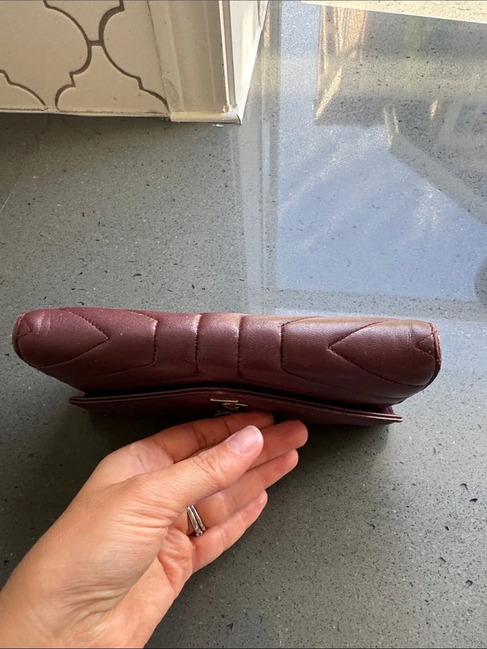 Saint Laurent Quilted Leather Wallet in Wine with Gold YSL Hardware